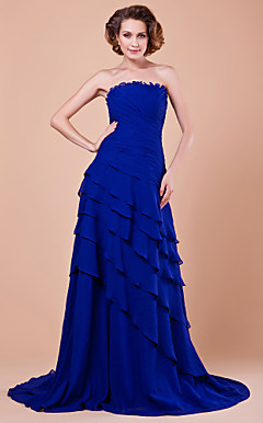 A-line Strapless Sweep Brush Train Chiffon Mother Of The Bride Dress