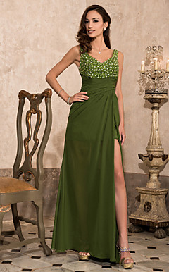 Mantel / Spalte V-Ausschnitt asymmetrische Chiffon Abendkleid