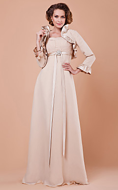 Sheath/Column Square Floor-length Satin And Chiffon Mother Of The Bride Dress With A Wrap