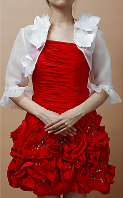 Short Sleeves Satin With Flowers Special Occasion Jacket/ Wedding Wrap (More Colors)