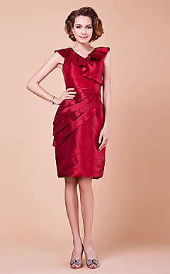 Sheath/Column V-neck Knee-length Taffeta Mother Of The Bride Dress