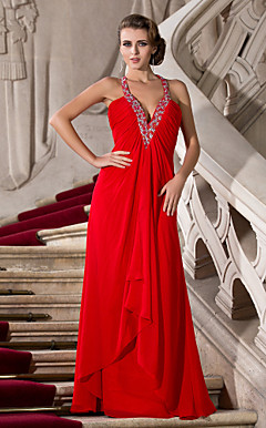 A-line V-neck Floor-length Chiffon Evening Dress