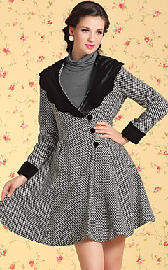 TS VINTAGE Contrast Collar Check Wave Hem Tweed Coat