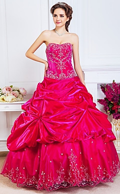 Ball Gown Sweetheart Floor-length Satin Evening Dress With Beading And Pick Up Skirt
