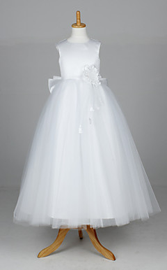 tulle senza maniche e da sposa in raso / vestito da sera ragazza di fiore con i fiori