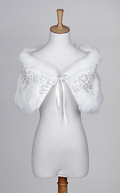 Chic Faux Fur Wedding/Evening Shawl With Sequins