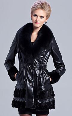 Chic Long Sleeve Fox Fur Shawl Collar Lambskin Leather With Mink Fur Casual/Party Coat (More Colors)