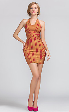 Sheath/Column Halter Short/Mini Rayon Bandage Dress