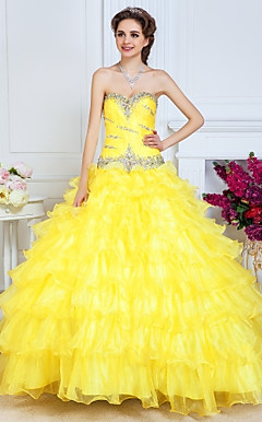Ball Gown Sweetheart Floor-length Organza Evening Dress With Cascading Ruffles And Tiers
