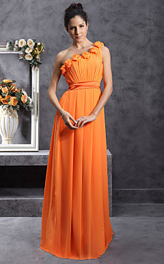 Sheath/Column One Shoulder Floor-Length Chiffon Over Stretch Satin Bridesmaid Dress