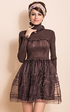 ts vintage høy hals strikket topp organza ball kjole