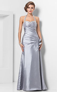 Sheath/Column Halter Floor-length Taffeta Evening Dress