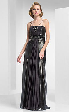 A-line Spaghetti Straps Sweep/Brush Train Foil Chiffon Evening Dress