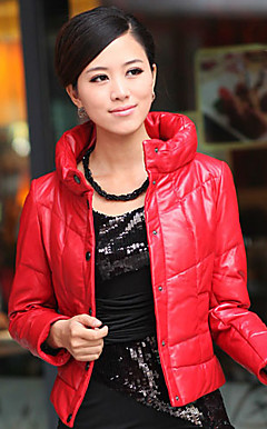 Long Sleeve Standing Collar Lambskin Leather Casual/Office Jacket (More Colors)
