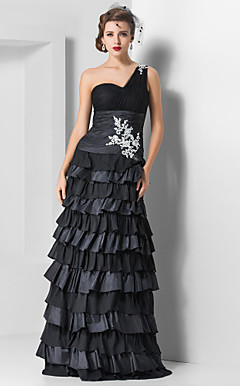 Sheath/Column One Shoulder Floor-length Tulle And Chiffon Evening Dress