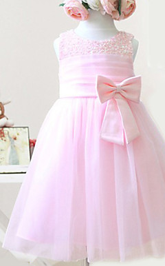 uma linha sem mangas de cetim / tule casamento / noite vestido da menina flor