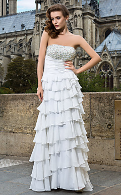 A-line/Princess Strapless Floor-length Chiffon Evening Dress