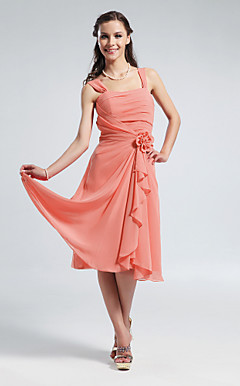 A-line Straps Knee-length Chiffon Bridesmaid Dress