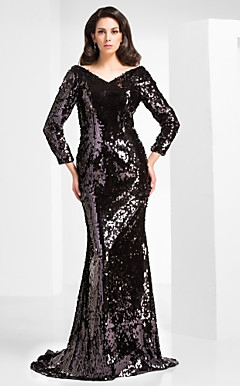Trumpet/Mermaid V-neck Sweep/Brush Train Sequined Evening Dress With A Bow