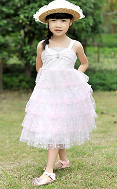 Bom mangas de poliéster / tule casamento / Evening vestido da menina flor