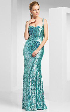 Sheath/Column Straps Sweep/Brush Sequins Evening Dress
