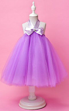 bola vestido da cabeçada chá de comprimento de tule vestido da menina flor