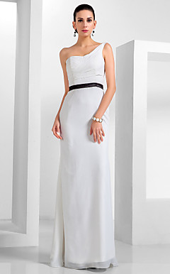bainha / coluna de um ombro até o chão chiffon vestido de noite