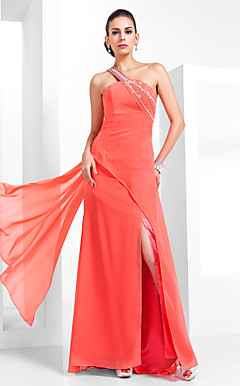 Sheath/Column One Shoulder Floor-length Chiffon Evening Dress