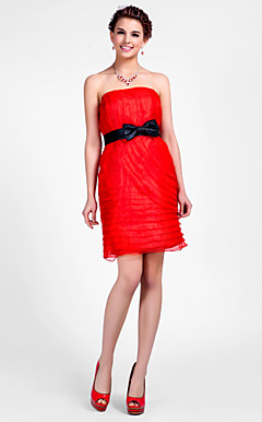 bainha / coluna strapless curto / mini vestido de cocktail de organza
