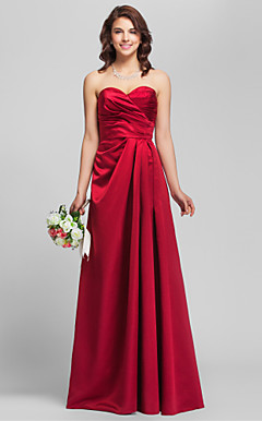 A-ligne sweetheart étage longueur robe de demoiselle d'honneur en satin
