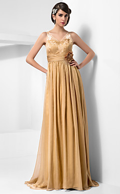 Sheath/Column V-neck Floor-length Chiffon And Lace Evening Dress