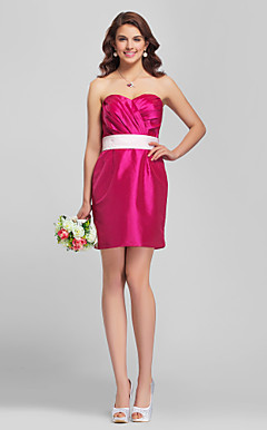Sheath/Column Strapless Short/Mini Taffeta Bridesmaid Dress