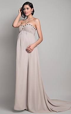 Sheath/Column Sweetheart Sweep/Brush Train Chiffon Maternity Evening Dress