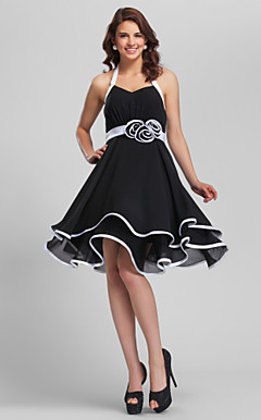 A-linje Axelbandslös Mini / Short Chiffon brudtärna klänning