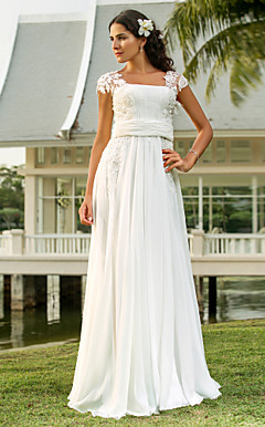 bainha / andar de comprimento quadrado coluna vestido de noiva chiffon