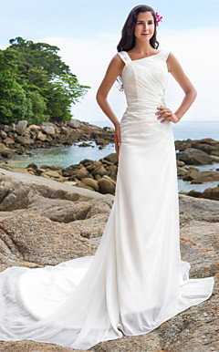 Sheath/Column Straps Chapel Train Chiffon Wedding Dress