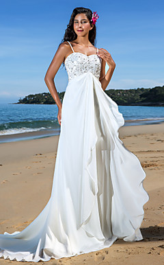 Sheath/Column Sweetheart Court Train Chiffon Wedding Dress