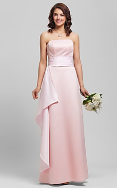 A-line Spaghetti Straps Floor-length Satin Bridesmaid Dress
