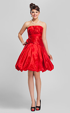 A-line Strapless Knee-length Taffeta Bridesmaid Dress