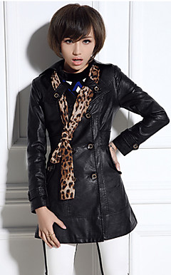 Long Sleeve Turndown Collar PU Casual/Party Coat(More Colors)