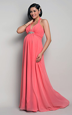 Sheath/Column Halter Floor-length Chiffon Maternity Evening Dress