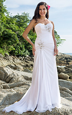 Sheath/Column Sweetheart Court Train Chiffon Wedding Dress