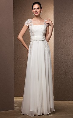 Schede / column vierkante vloer-length chiffon Trouwjurk