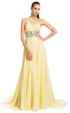 a-line eine Schulter Sweep / Pinsel Zug Chiffon Abendkleid