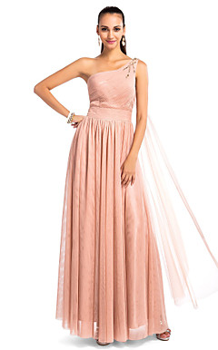 Sheath/Column One-shoulder Floor-length Tulle Evening Dress