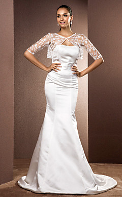 Trumpet/Mermaid Strapless Court Train Satin Wedding Dress With A Wrap