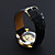  Mechanische Automatik Armbanduhr mit schwarzem Lederarmband und transparentem Ziffernblatt in Golden