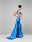  Spring 2009 Blue Column Halter Sweep Train Taffeta Prom / Evening Dress (HSX309) Free Shipping
