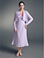  A-line Straps Tea-length Chiffon Stretch Satin Mother of the Bride Dress With A Wrap