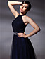  Virginia Madsen A-line Halter Sweep/ Brush Train Tulle Elastic Woven Satin Oscar/ Evening Dress (FSM0669)
